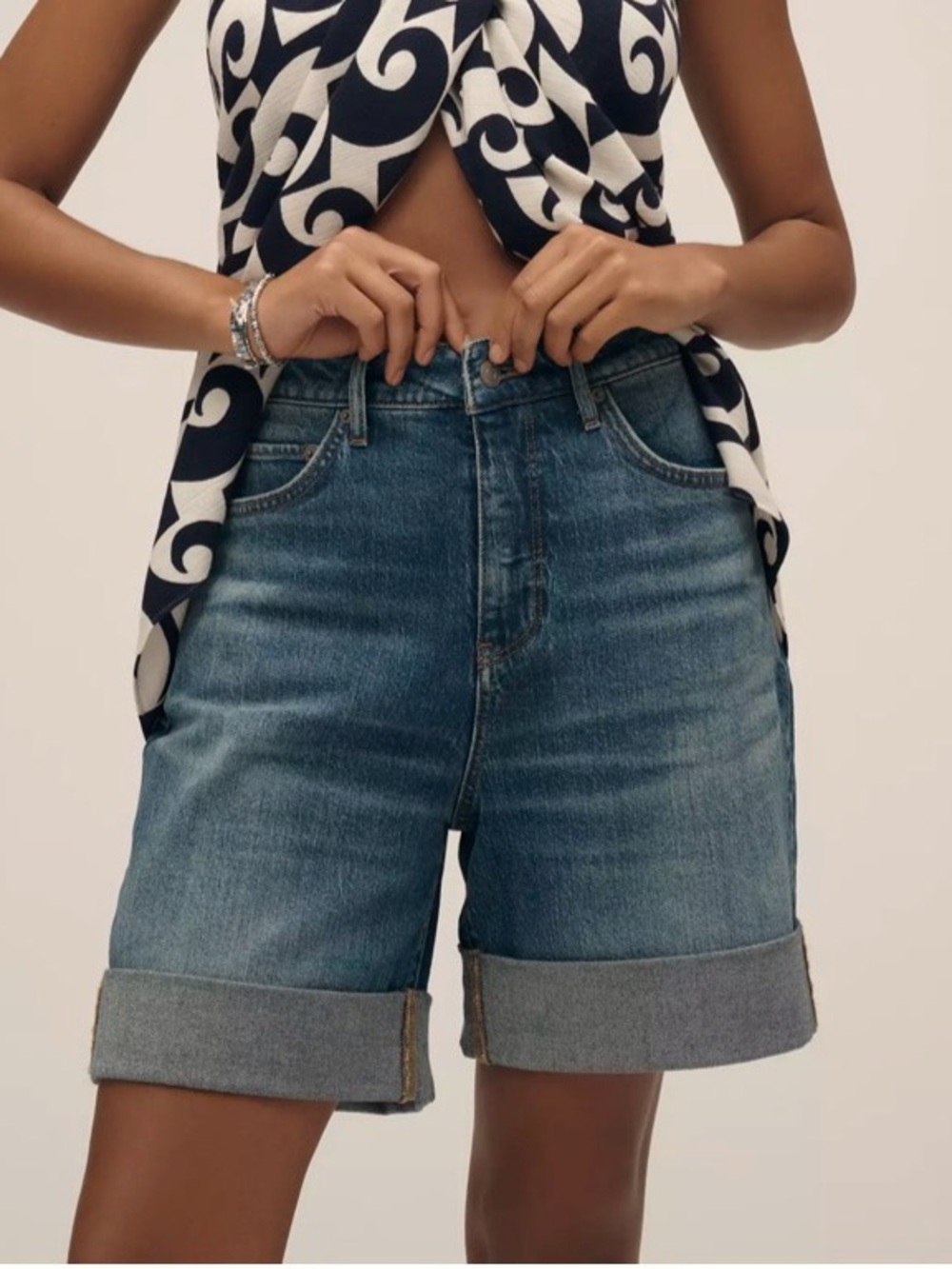 Pilcro at Anthropologie Austyn Mid-Blue Rolled Cuff Denim Shorts